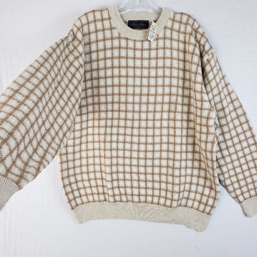 Vintage Brooks Brothers Plaid Dead Stock Cotton Linen Windowpane Sweater - Picture 7 of 12